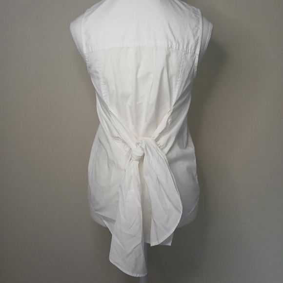 FRAME DENIM Preppy Light Academia Tie Poplin Sleeveless Blouse White Size XS - Picture 5 of 10